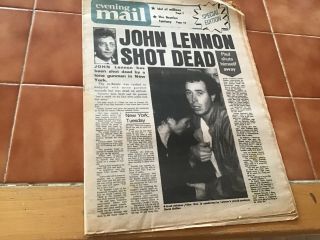 Evening Mail News Paper John Lennon Shot Dead Dec 9 1980