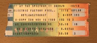 1980 The Outlaws / Foghat Philadelphia Concert Ticket Stub Slow Ride