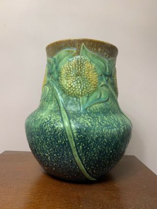Vintage 1930’s Roseville Pottery Sunflower Vase Shape Number 490 - 8”