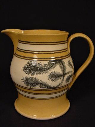 Extremely Rare 1800s Finely Decorated Black Mocha Pitcher Mochaware Yellow Ware