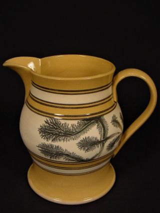 EXTREMELY RARE 1800s FINELY DECORATED BLACK MOCHA PITCHER MOCHAWARE YELLOW WARE 2