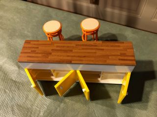 Vintage Tomy Smaller Home And Garden Dollhouse Miniature Bar Unit With Stools
