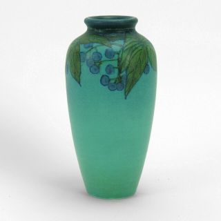 Rookwood Pottery Blue Green Wax Matte Berries Leaves Vase 1927 Arts & Crafts Sec