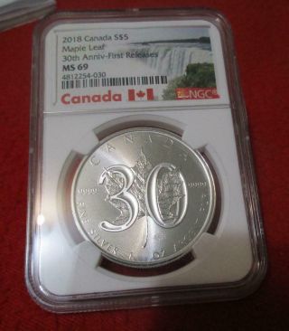 2018 Canada Silver $5 Maple Leaf 30th Anniversary Ngc Ms 69 First Rel Mf - T3553