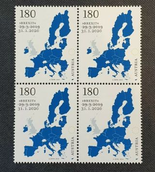 Brexit Postage Stamp Austria 31.  1.  2020 Block Of 4 Special Issue 140.  000pcs