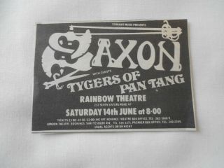Saxon / Tygers Of Pan Tang Small Gig Advert Rainbow 14/6/80 Nwobhm