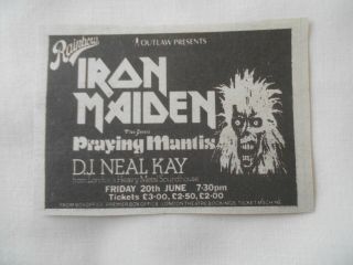 Iron Maiden / Praying Mantis Small Gig Advert Rainbow Theatre 20/6/80
