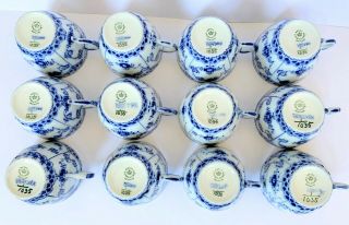 12 Cups & Saucers 1035 Blue Fluted Royal Copenhagen Full Lace 1:st Quality 2