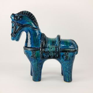 Mid Century Bitossi Horse Rimini Blu Blue Italy Italian Aldo Londi Pottery Vtg