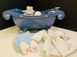 American Girl Ultimate Bubble Bath Blue Tub & Access.  Spa Robe Slippers &towel