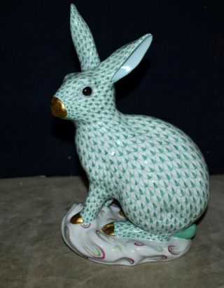 Rare Authentic Large Herend Sitting Rabbit - 5334 - Green Fishnet Design