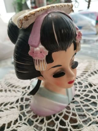 Vintage Inarco Head Vase E - 1611 5 1/2  " Asian Geisha Japanese Lady " Rare 1964