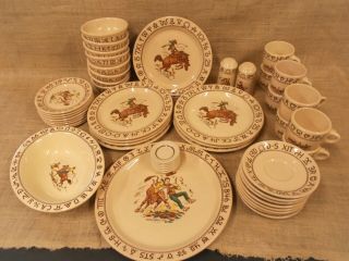 Service For 8,  Authentic Westward Ho Rodeo Pattern Dinnerware,  By Wallace China
