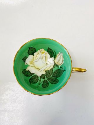 Paragon White Cabbage Rose Green Teacup and Saucer DOUBLE WARRANT Vintage 3