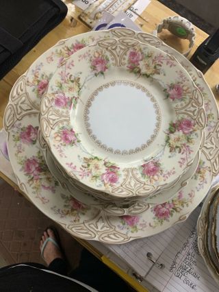 Ohme Old Ivory Silesia Xii 12 W/ Pink Roses Set