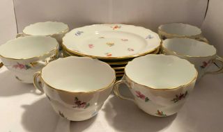 Elegant Meissen Porcelain Gold Scattered Flowers Coffee Tea Cup & Plate Set