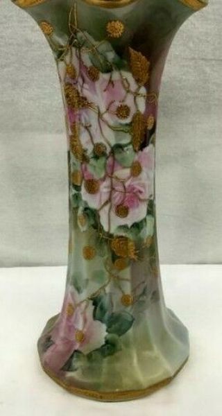Large 15 " Nippon Vase Circled With Roses And Gold Medallions