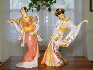 Rare 2 Signed Cia Manna Torino Large 22 " Figurines Geisha Japan