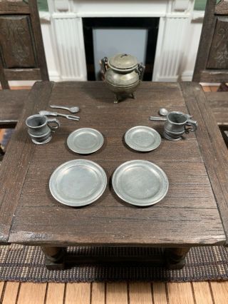Dollhouse Miniature Artisan Signed Set Of 4 Jim Ison Plates (r)