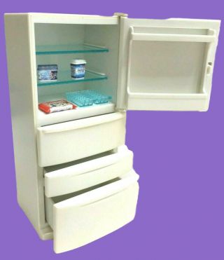 Re - Ment: Miniature White Refrigerator,  Ice Cube Maker & More Kitty Dollhouse