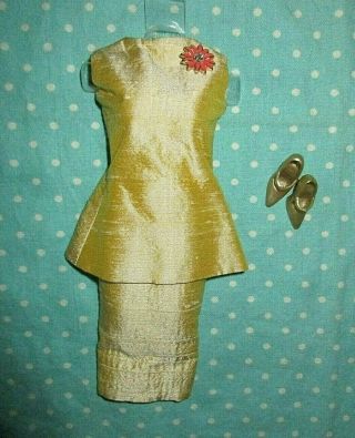 Ooak Custom Barbie Vintage Pale Yellow Raw Silk 2 Piece Dress Silkstone Shoes