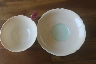 Paragon Pink Rose Handle Peach Green tea cup teacup saucer double warrant 2