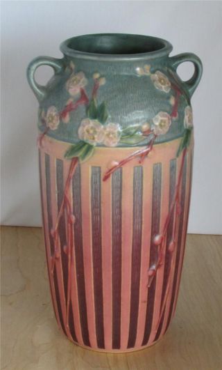 Exceptional 1932 Roseville Pottery Cherry Blossom Vase 627 - 12 Label