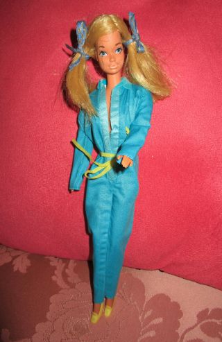 Vtg Sunset Malibu Pj Barbie Doll 1187 Korea In P - 142 Blue Teal Jumpsuit W/ Belt