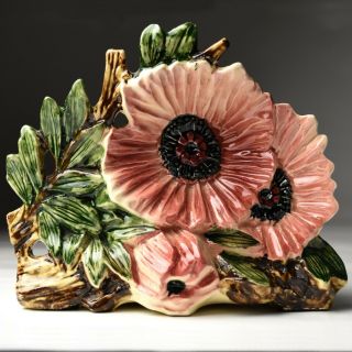 Rare Vintage Mccoy Pottery 8 1/2 " Rose - Pink Poppy Flower Form Vase C1955
