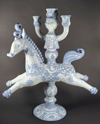Bjorn Wiinblad Pottery Figural Candelabra Candlestick Horse Man 21 " Tall Rare