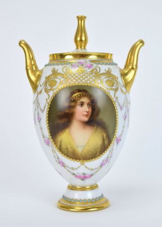 Royal Vienna Finely Hand Painted Porcelain Portrait Vase Preciosa Signed Wagner