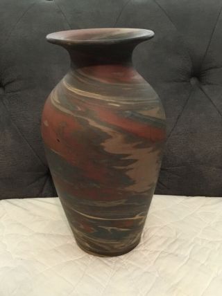 Very Rare Huge Niloak Pottery 1910 - 24 Mission Swirl Vase Flair Mouth 12 1/4 “
