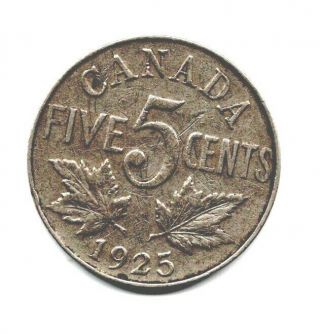 1925 Canada 5 Cent Nickel - Key Date Coin - Vg/f