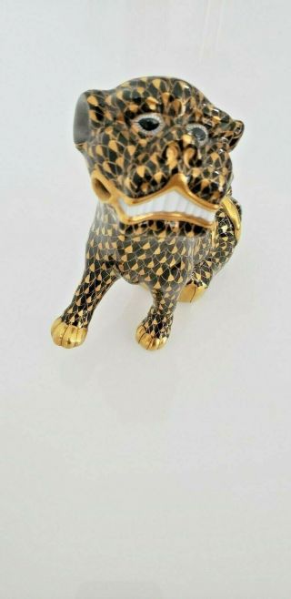 Herend Foo Dog – Big Herend Animal Figurine.  Fishnet Custom Made Black And Gold
