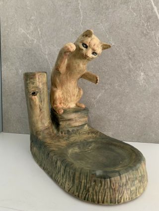 Rare Weller Pottery Woodcraft Muskota Cat Fish Bowl & Bud Vase Holder