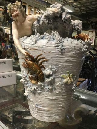 Vintage Royal Dux Bohemia Mermaid Vase 14 " Tall 10 " Diameter