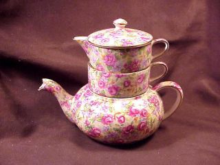 Royal Winton Scarce English Rose Stacking Teapot,  Pattern 381,  C1951,  Gold Trim
