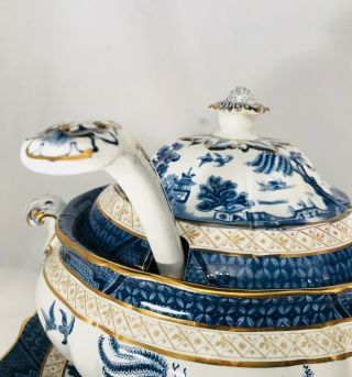 Booths Soup Tureen Ladle & Platter Real Old Willow Silicon China Blue England 3
