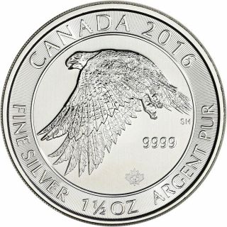 2016 Canadian Snow Falcon 1.  5 Oz.  9999 Silver Bu Round Limited Bullion Coin