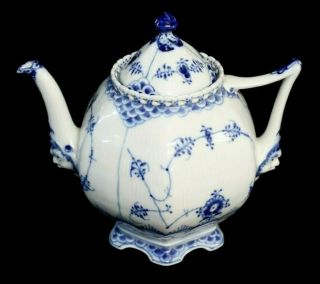Royal Copenhagen Denmark Blue Fluted Full Lace Teapot 1 / 1119 1st Quality