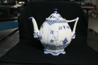 Royal Copenhagen Denmark Blue Fluted Full Lace Teapot 1 / 1119 1st Quality 2