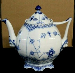 Royal Copenhagen Denmark Blue Fluted Full Lace Teapot 1 / 1119 1st Quality 3