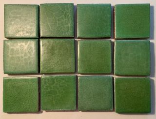 12 Grueby Green Tiles,  Arts And Crafts Ca.  1910 4 " X 4 "