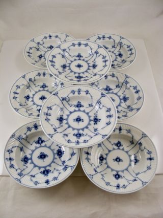 8 Royal Copenhagen Blue Fluted Plain Rimmed Dessert Bowls 1/172 1st Quality