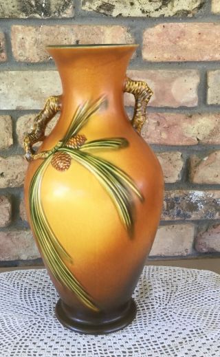 Vintage 1931,  Roseville Pottery 16” Tall Brown Pine Cone Floor Vase