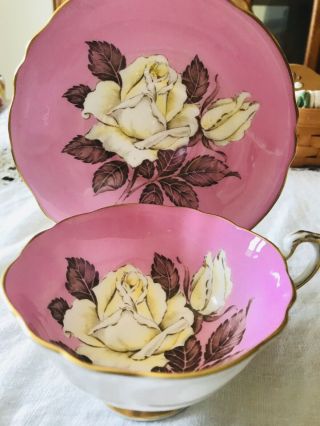 Vintage Paragon Bone China Teacup & Saucer Pink Color Big Rose
