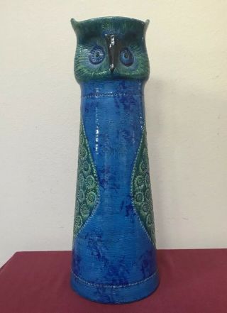 1960s Lg 20 " Bitossi Rimini Blu Aldo Londi Rosenthal Netter Italy Owl Sculpture