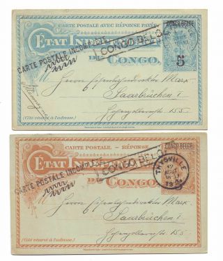 Belgian Congo 1912 Two X 5 On 15c Cards To Germany