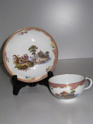 Meissen 18th Century Cup And Saucer Harbor Scene Painting Rare