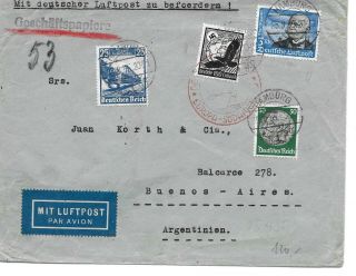 Germany Postal History Reich Airmail Cover Addr Argentina Special Canc Yr 